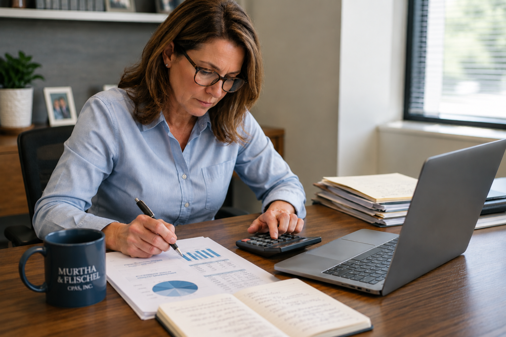 S corporation owner reviewing salary and distribution paperwork with a CPA in Tampa